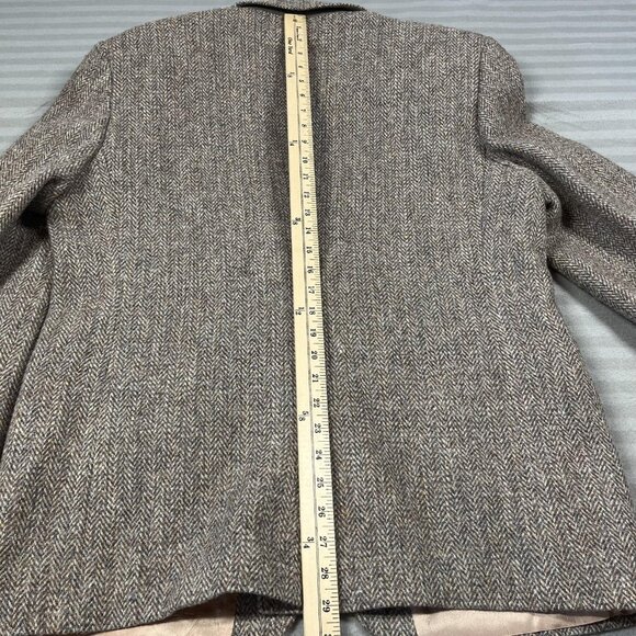 Harris Tweed Blazer Mens 44 Short Brown Herringbone Wool Hand Woven Scotland - Picture 10 of 16